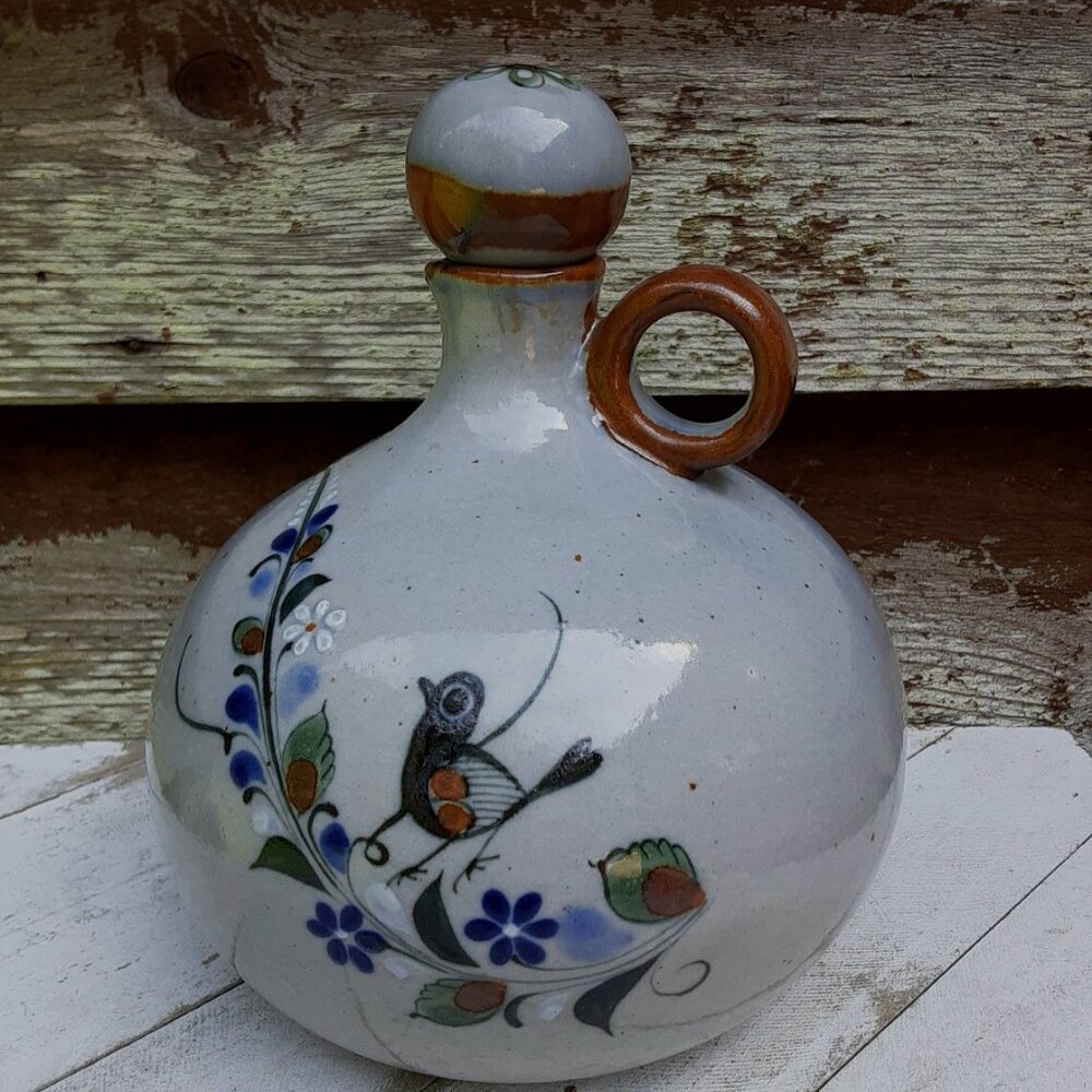 Tonala Mexico Mushroom Shape Water Jug - Hand Painted Mexican Folk Art